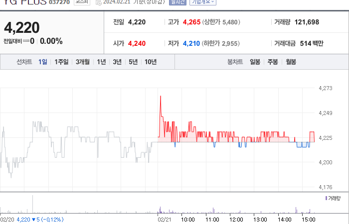 YG PLUS 주가