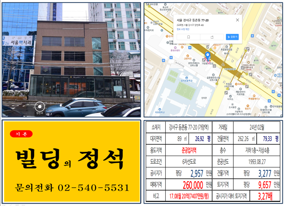  강서구 9호선 역출구 20억 대로변 꼬마 빌딩 실거래가 조회 등촌동 77-20 (가양역) 26억 원, 평당 9657만 원 매매되었습니다.