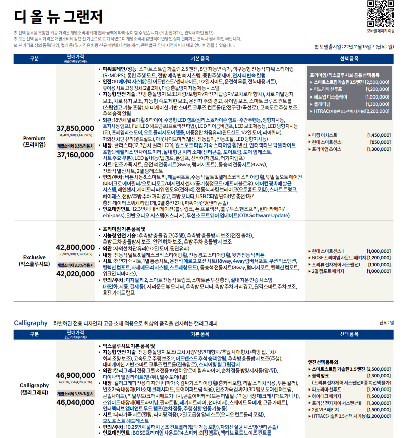 디올뉴그랜저 가격표