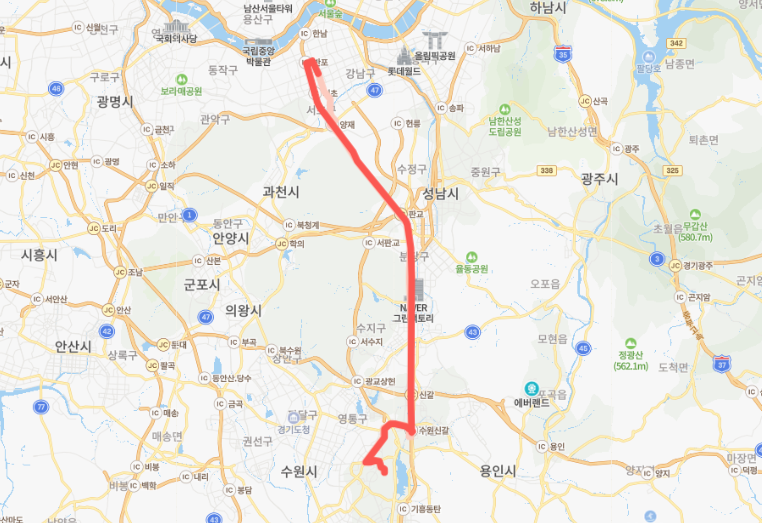  [직행좌석] 5100번버스 노선 시간표 : 용인 경희대, 영통역, 강남역, 양재역