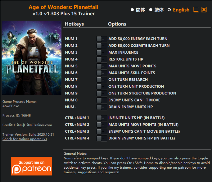  [트레이너] 한글판 에이지 오브 원더스 : 플래닛폴 최신 영문판 Age of Wonders Planetfall v1.0-v1.303 Plus 15 Trainer