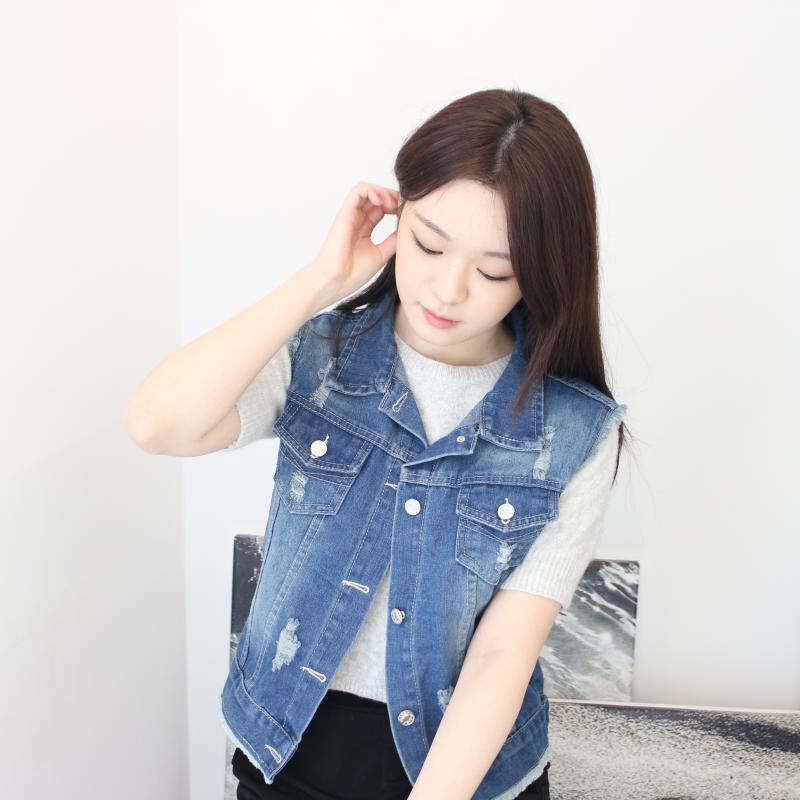 여성청조끼 여성여름조끼 오버핏 야상 데님