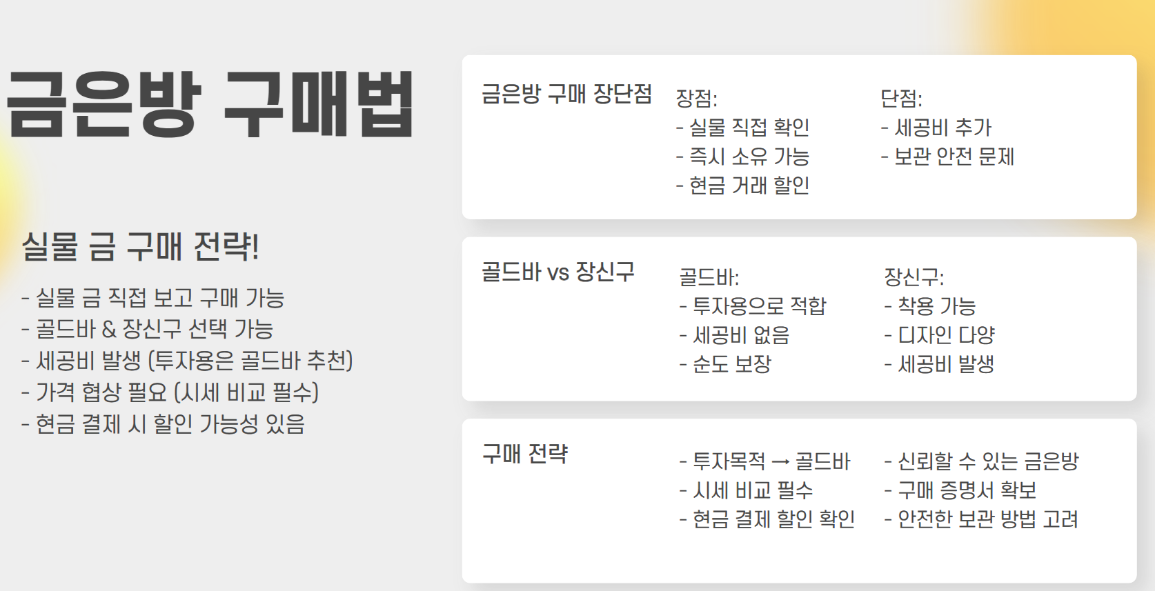 금은방 구매방법, 전략