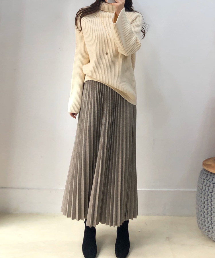 어쓰 플리츠주름 모직 롱스커트 겨울스커트