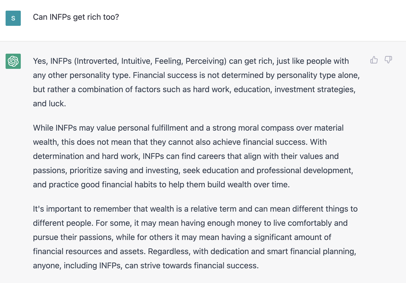 chat GPT : INFP be rich