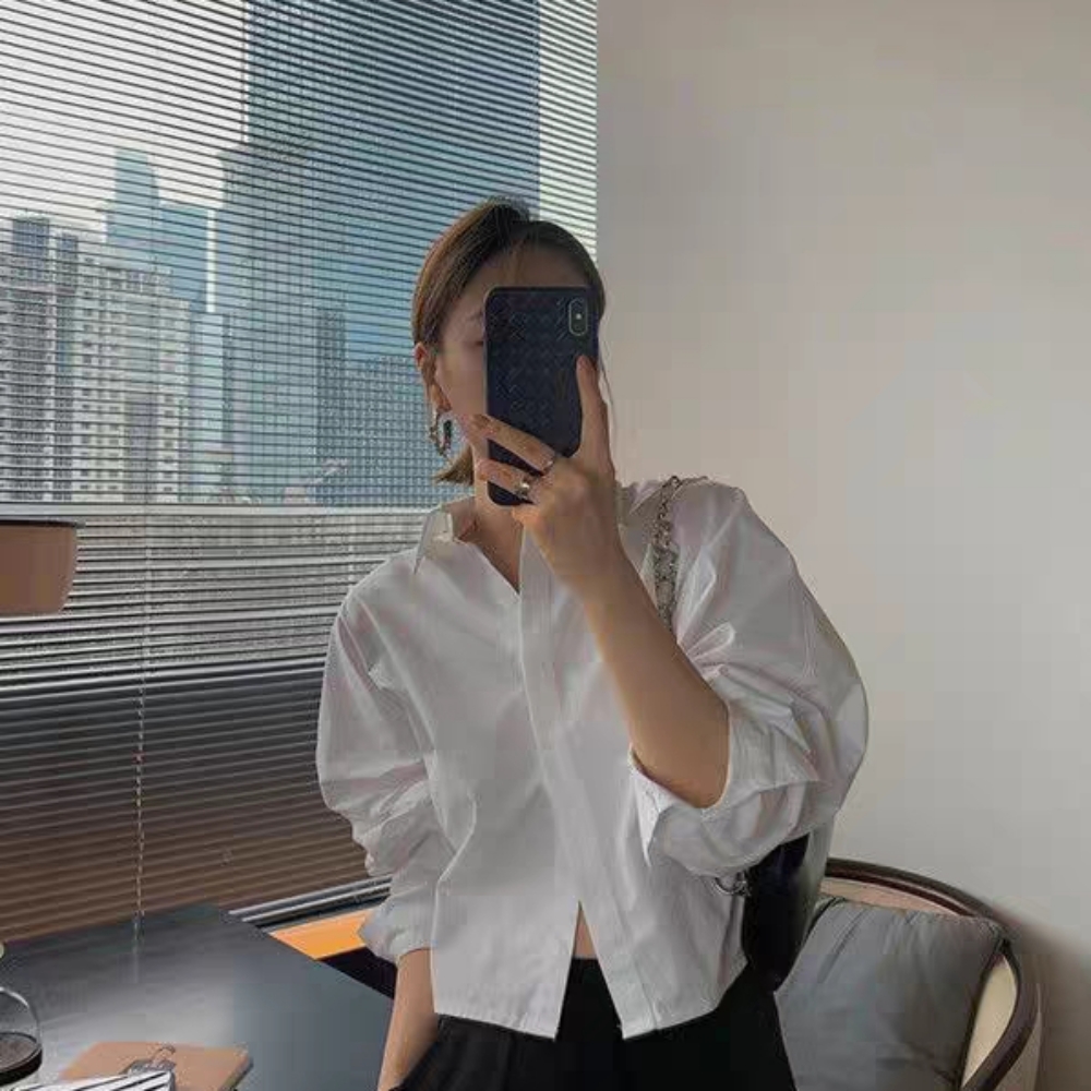 여성 화이트셔츠 크롭블라우스 크롭남방