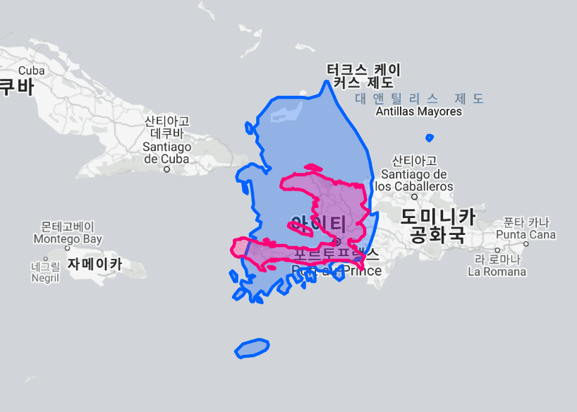 아이티 vs 한국 비교(땅 면적, 지도 비교, 인구수) 아이티 Vs 한국 비교(땅 면적, 지도 비교, 인구수)