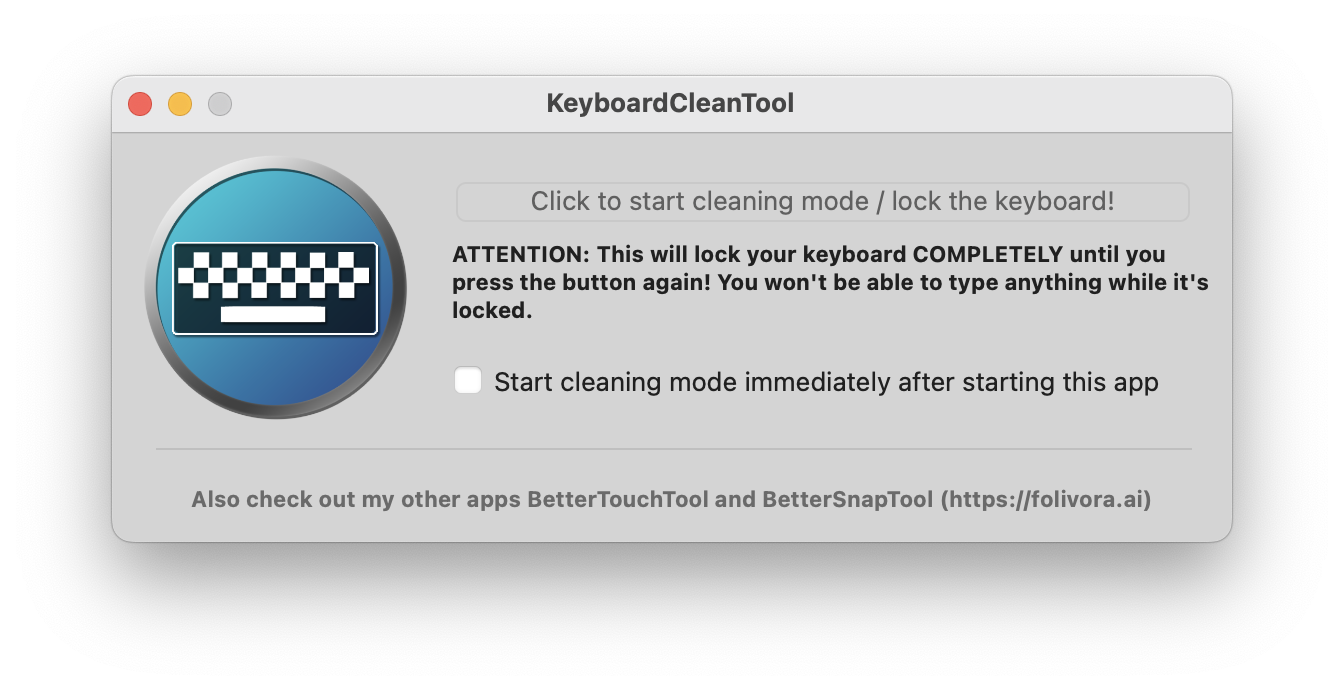 KeyboardCleanTool 프로그램 화면