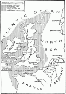 제1차 세계대전 독일제국 무제한 잠수함 작전지역 지도
