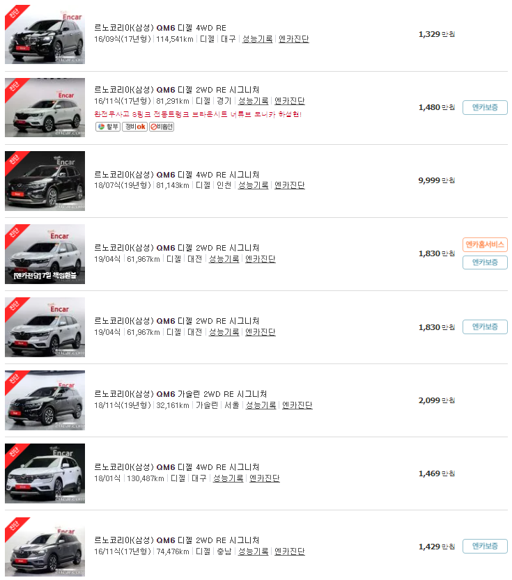 QM6 중고차 가격