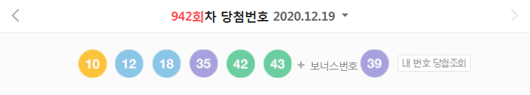  942회차 로또 당첨번호 (1등 당첨자는 6명으로 당첨금은 37억 6168만 원)