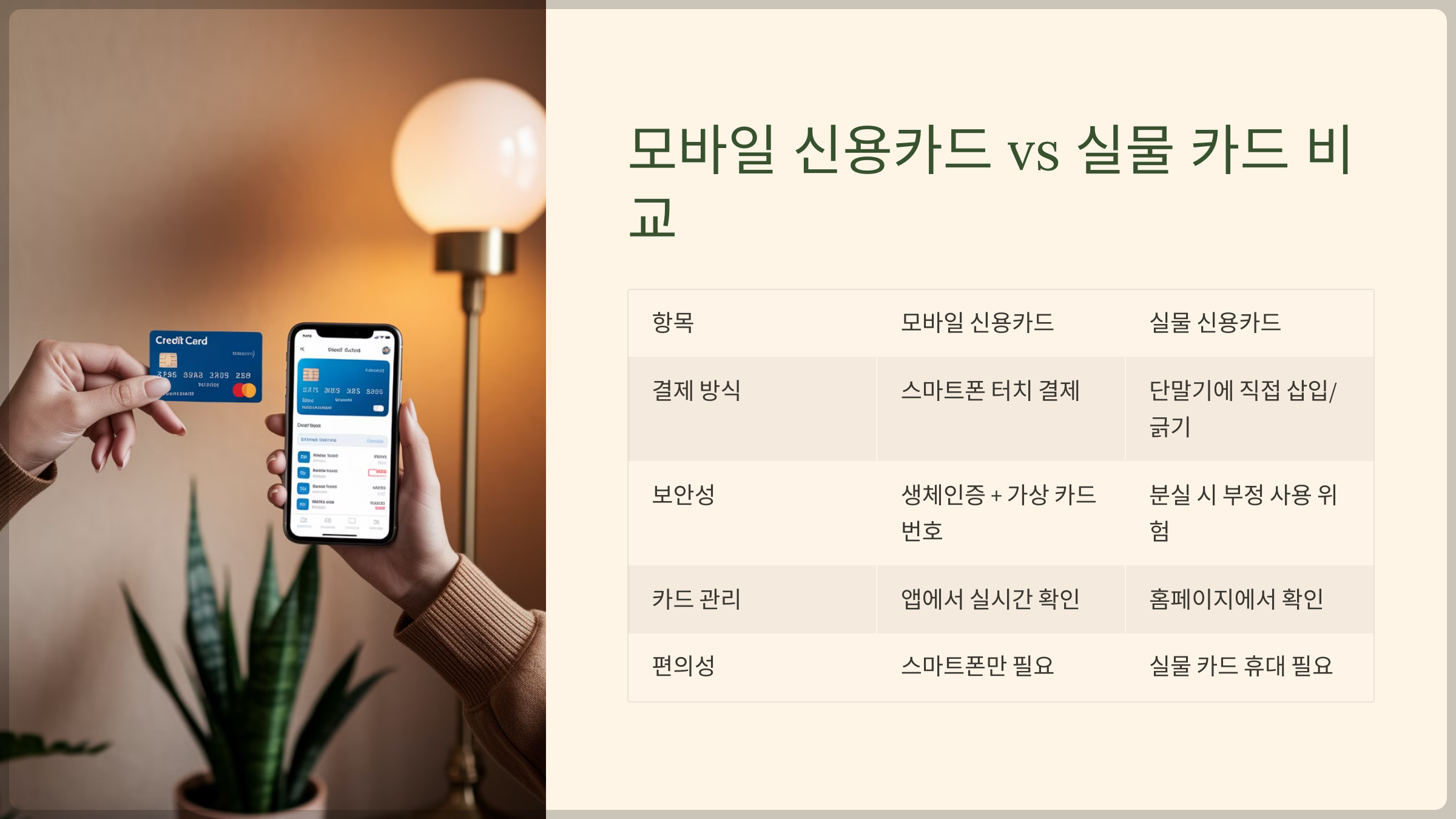모바일 신용카드 vs 실물 카드 비교