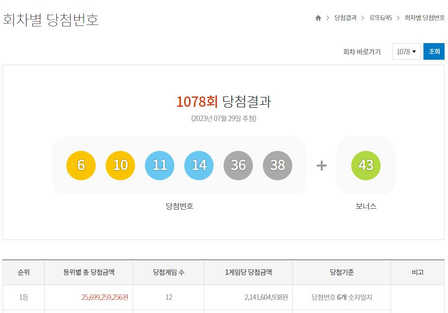 로또-1078회-당첨결과