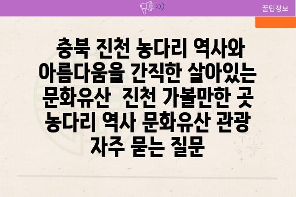  충북 진천 농다리 역사와 아름다움을 간직한 살아있는 문화유산  진천 가볼만한 곳 농다리 역사 문화유산 관광 자주 묻는 질문