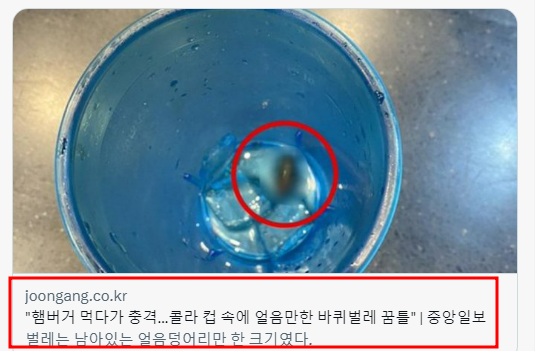  롯데리아 콜라에서 얼음만한 커다란 바퀴벌레 산 채로 발견 영업정지 5일