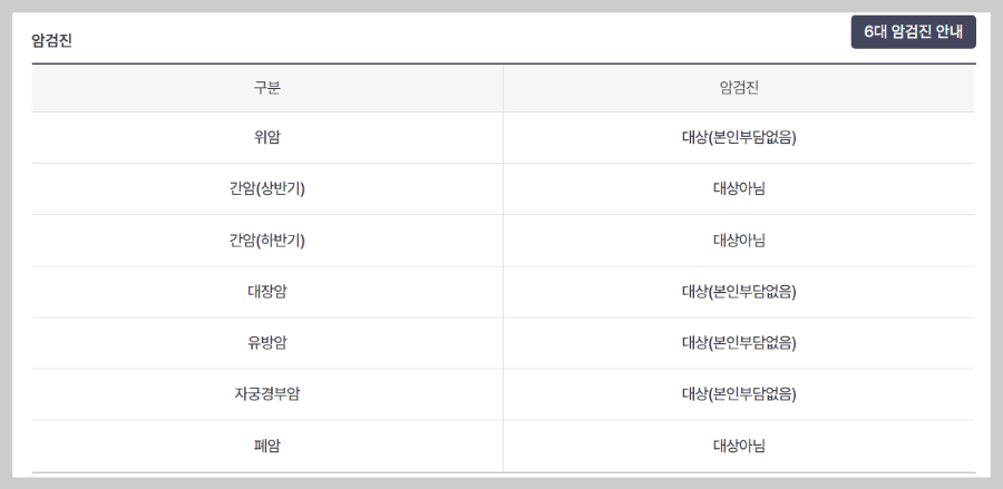 건강검진 대상자 조회 6대 암검진 안내