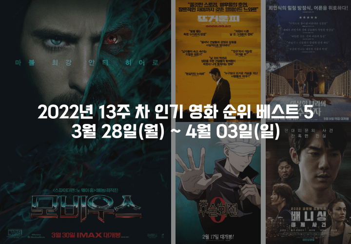 3월 28일 주인 2022년 13 주차 인기 영화 순위 베스트 5 포스터 모음