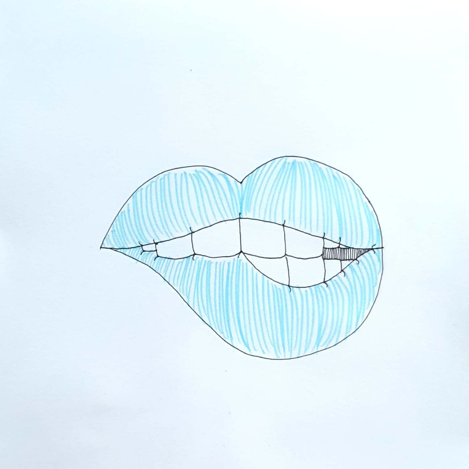  Bite Blue 파랑 깨물기 / 일러스트레이션 그림 드로잉 / 입술 그리기