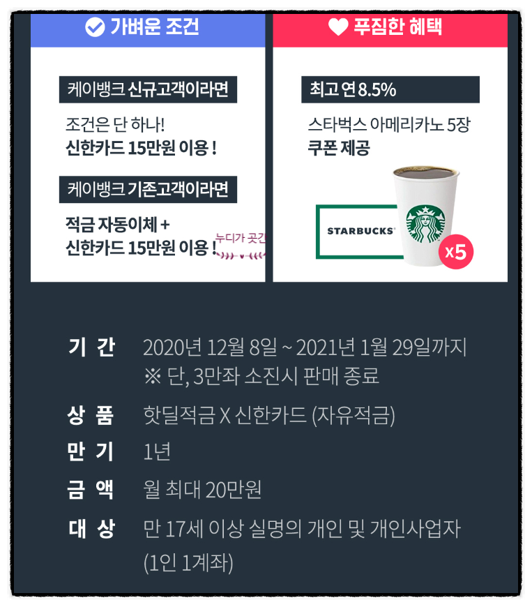  8.5%적금 들고+스벅 쿠폰 5장 받아봅시다.