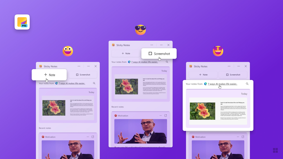 "스티커 메모(Sticky Notes)" 앱의 새로운 기능과 동기화 제공