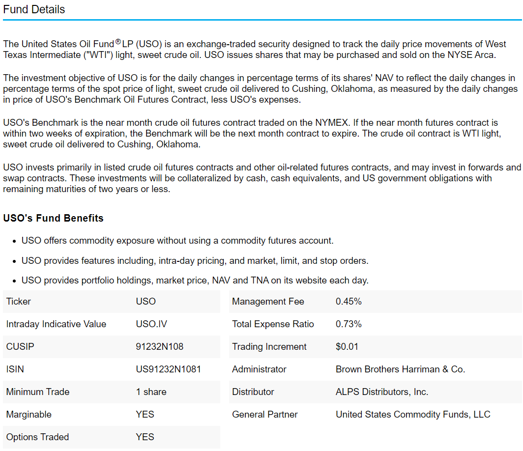  미국 오일 ETF USO - WTI(미국 서부 텍사스산 원유) 유가 연동