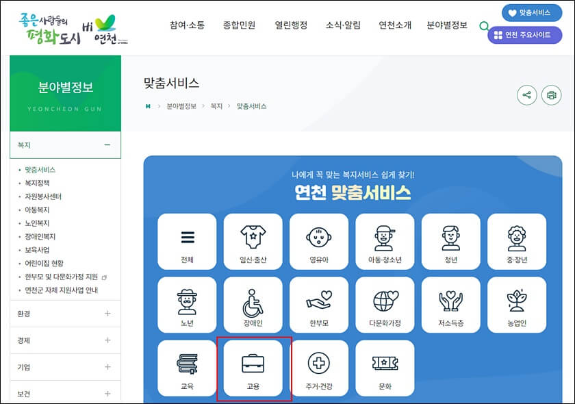 연천군청 홈페이지 주요메뉴