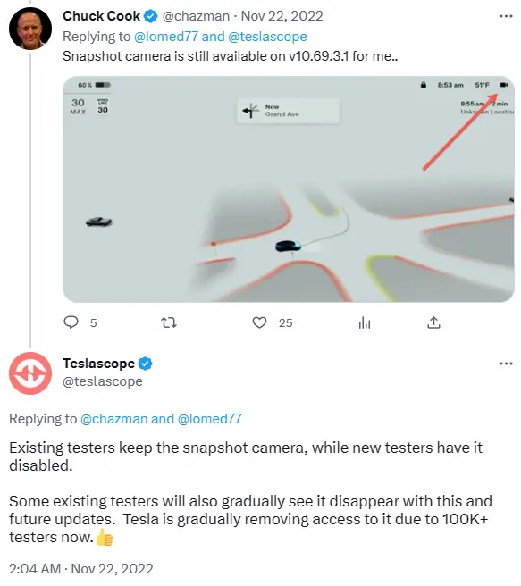 그림 3. Chuck Cook과 Teslascope 간의 대화(출처: Twitter)