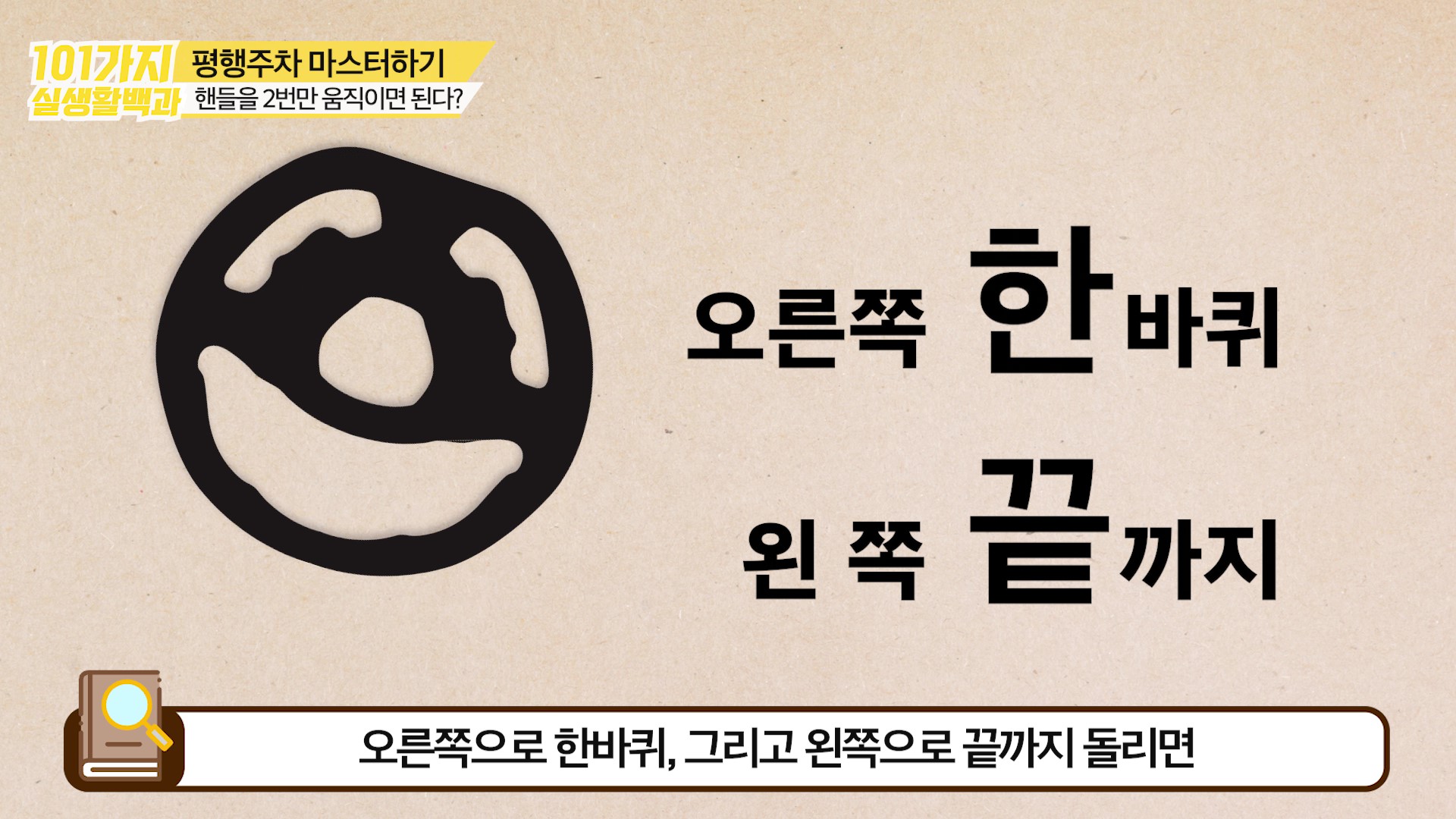 핸들을 오른쪽으로 한 바퀴, 왼쪽 끝까지 돌리는 공식