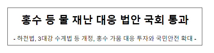  홍수 등 물 재난대응 법안 국회 통과