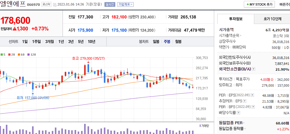 엘앤에프 차트