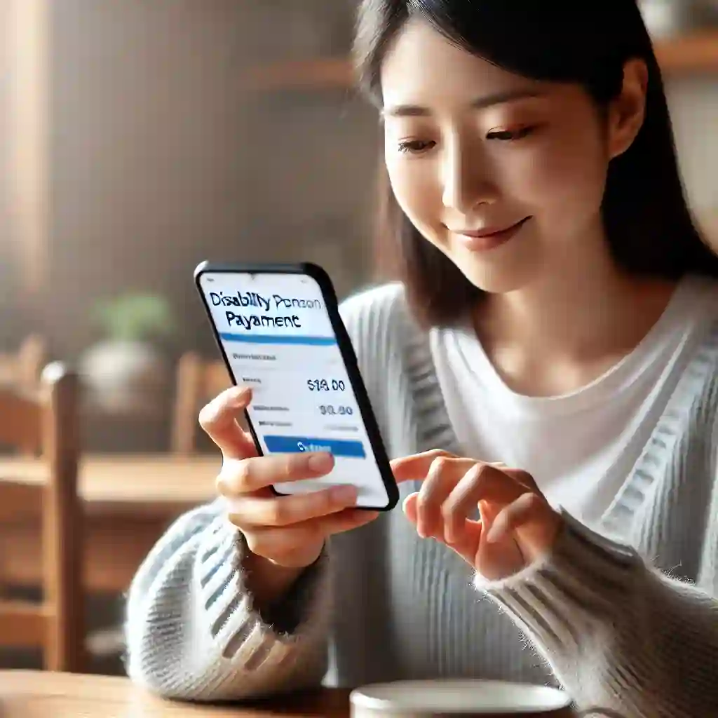스마트폰으로 연금 수령 금액을 확인하는 한국인 여성