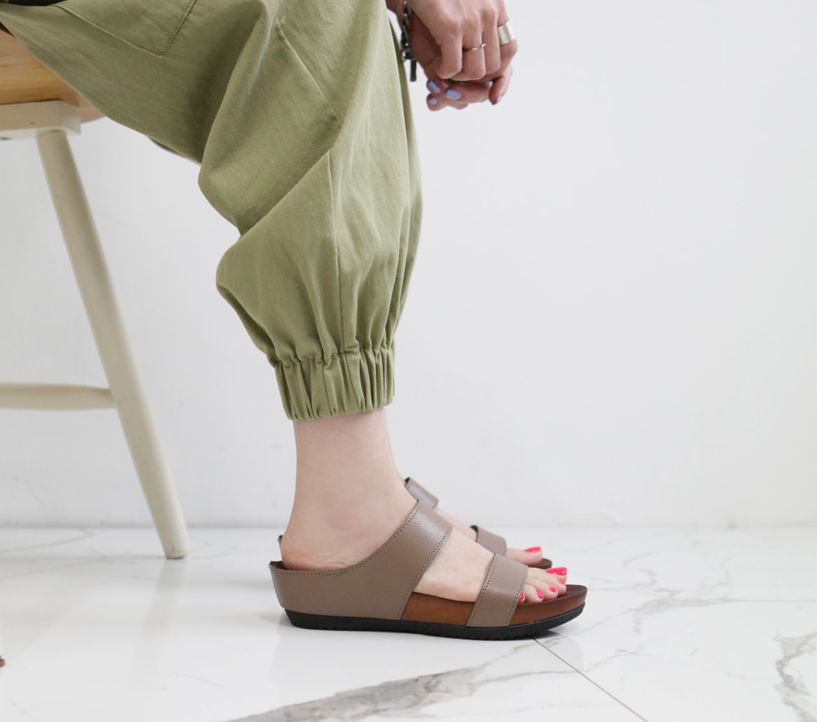  소가죽 투밴딩 5cm 슬리퍼 뮬