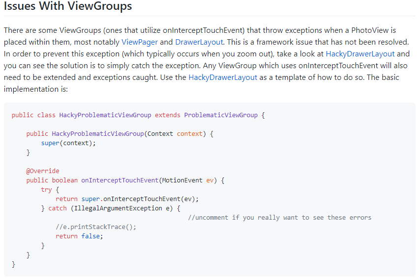 PhotoView, ViewPager, java.lang.IllegalArgumentException pointerIndex