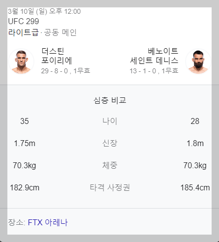 ufc 299 경기일정