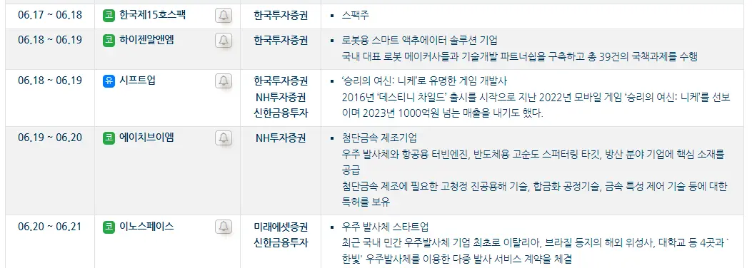 6월 공모주 청약 일정 총정리