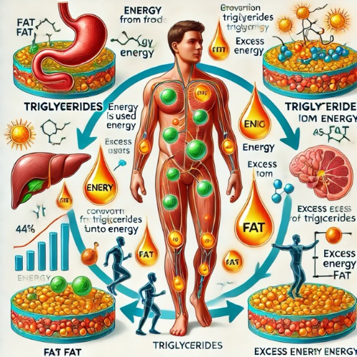 인체에서 중성지방의 대사 과정을 보여주는 다이어그램