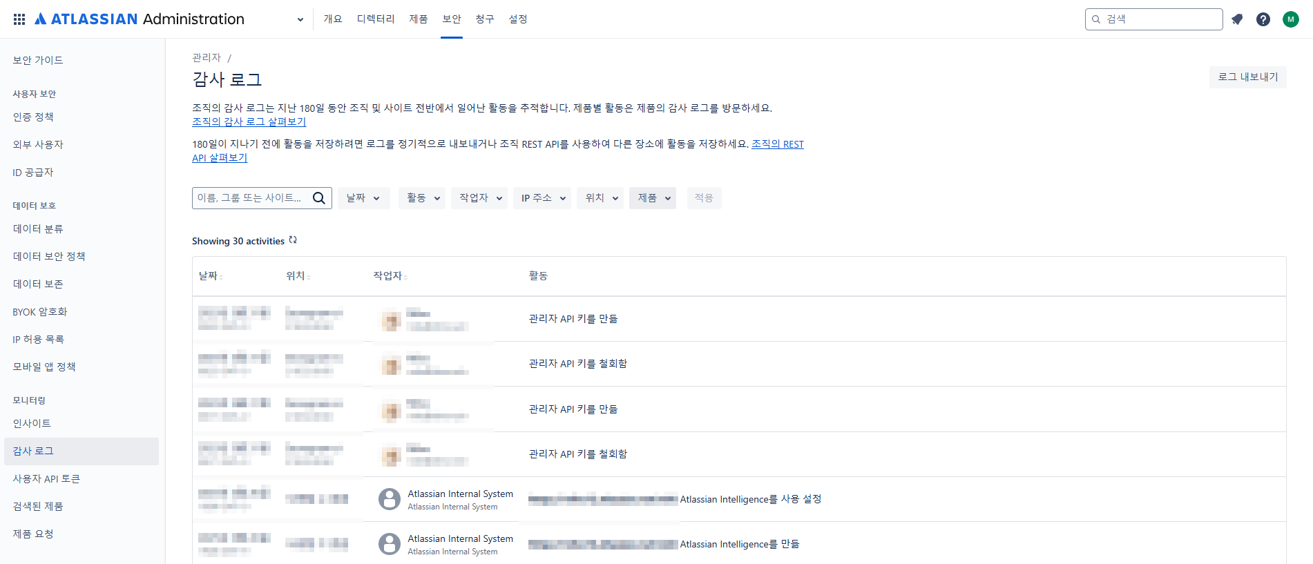 Atlassian Admin - 감사 로그: Analytics 활동 추적 기능 추가
