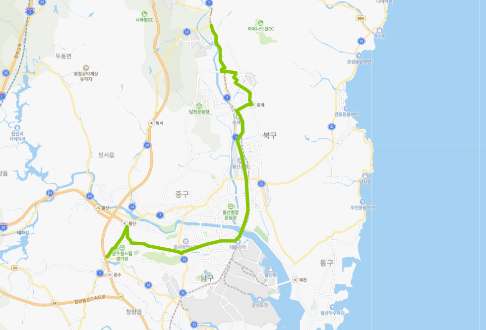  울산 712번버스 노선, 시간표 : 태화강, 울산대, 시외버스터미널, 울산공항