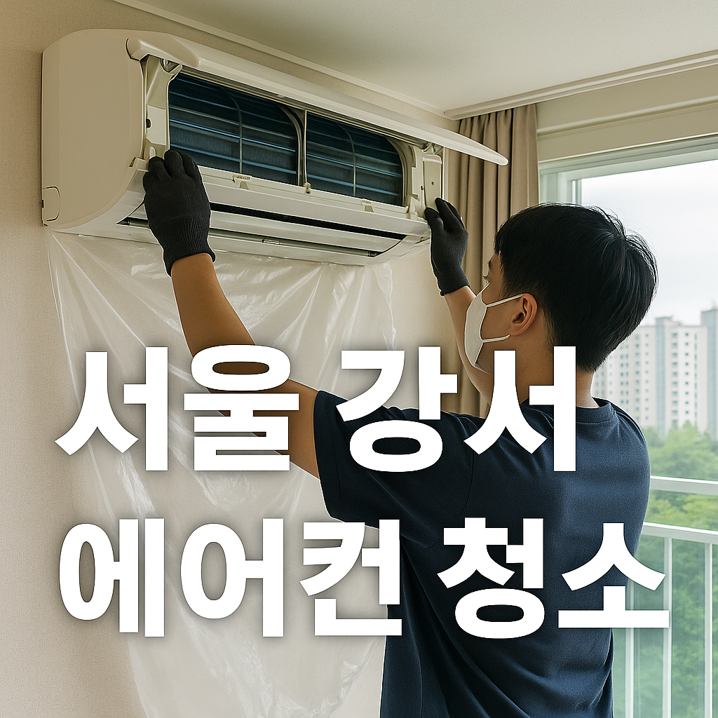 서울 강서 에어컨 청소 서비스 현장 사진 서울 강서 에어컨 청소 중인 기술자 모습