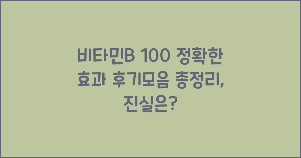비타민B 100 정확한 효과 후기모음 총정리