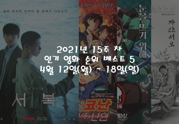  2021년 15주 차 4월 12일(월) ~ 18일(일) 인기 영화 순위 베스트 5