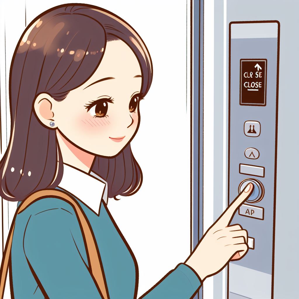 엘리베이터에서 버튼을 누르고 있는 여자