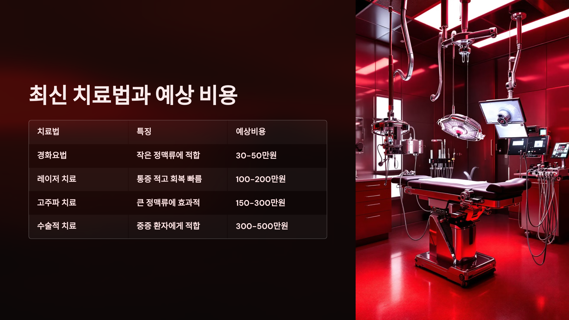 치료법과 예상 비용을 소개한 PPT 이미지