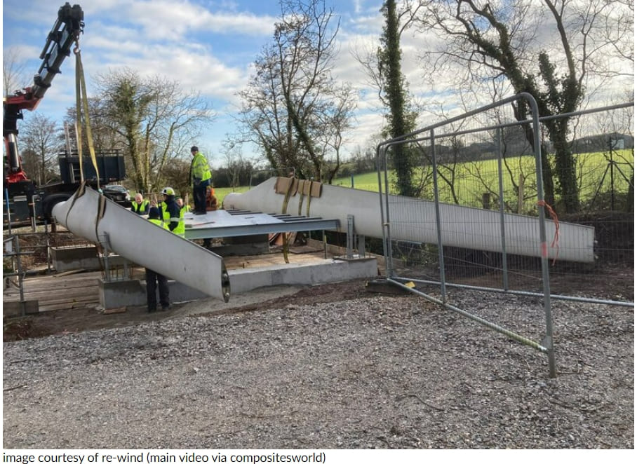 해체된 터빈 블레이드로 만든 세계 최초 교량 VIDEO: Re-wind installs first 'BladeBridge' in ireland using repurposed wind turbine blades