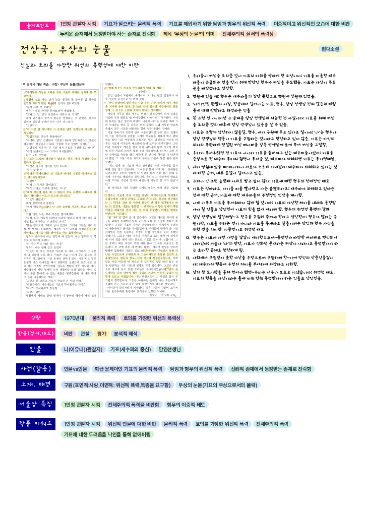 2024 수능특강 문학-전상국-우상의 눈물-작품해설-키워드 한장정리