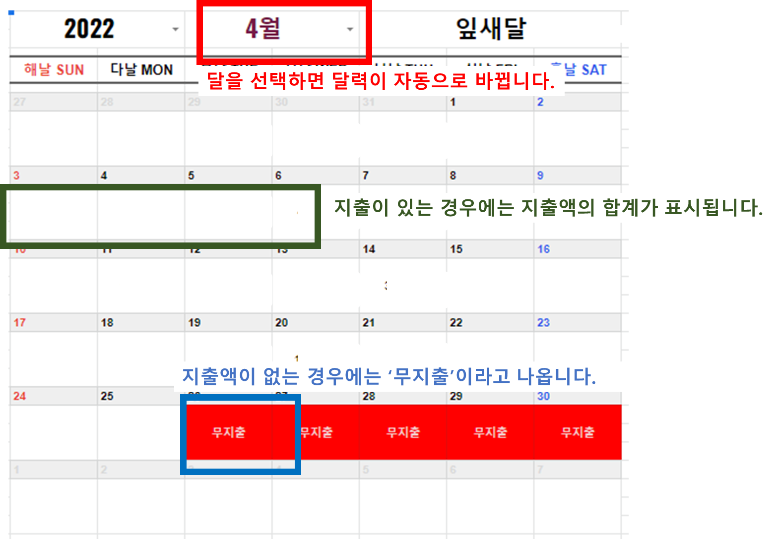 구글 스프레드 시트 가계부 월 지출 현황