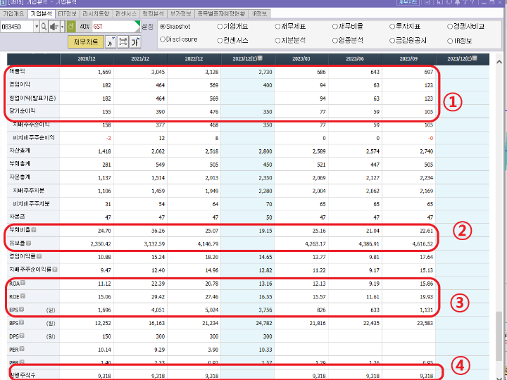 GST 재무 차트