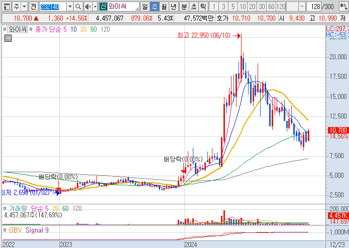 HBM-반도체-관련주-와이씨-주가-차트