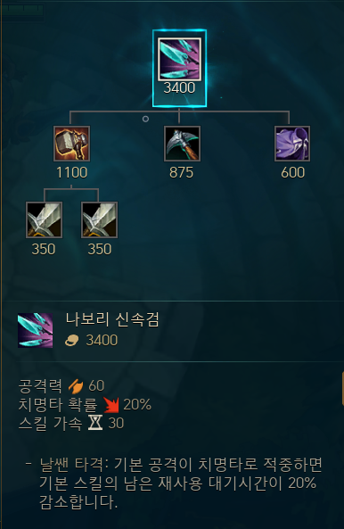  리그오브레전드 아이템 나보리 신속검