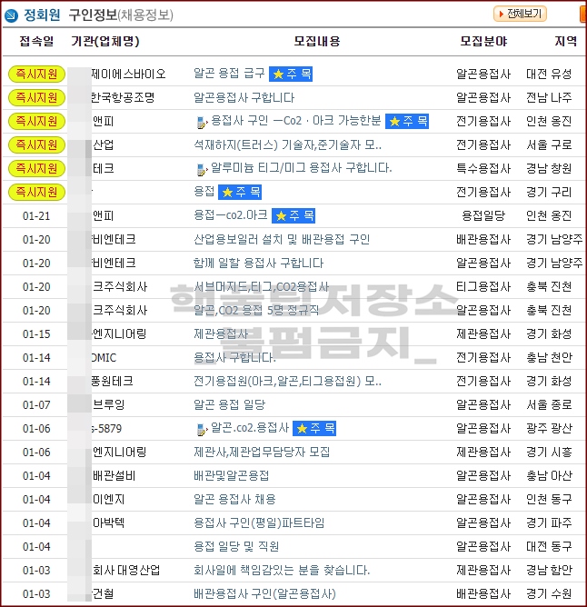 용접 구인구직 일자리 관련 정보